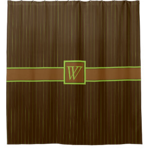 Chocolate with Lime Pinstripes Shower Curtain