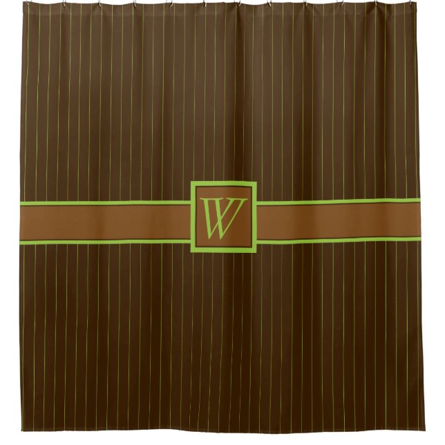 Chocolate with Lime Pinstripes Shower Curtain (Front)
