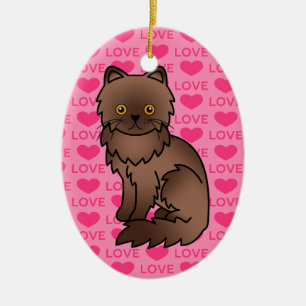 Chocolate With Orange Eyes Persian Cat Love Ceramic Ornament
