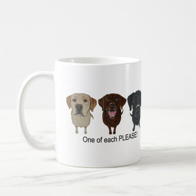 Chocolate, yellow and black Labrador Retriever Coffee Mug (Left)