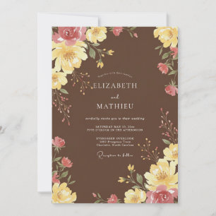 Chocolate Yellow Peony Wedding Invitation
