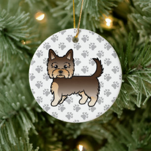 Chocolate Yorkshire Terrier Cartoon Dog & Paws Ceramic Ornament