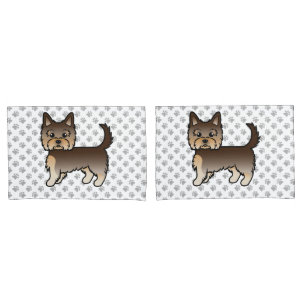 Chocolate Yorkshire Terrier Cartoon Dog & Paws Pillowcase