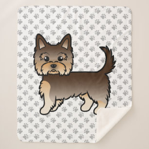 Chocolate Yorkshire Terrier Cartoon Dog & Paws Sherpa Blanket