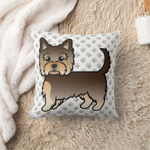 Chocolate Yorkshire Terrier Cartoon Dog & Paws Throw Pillow