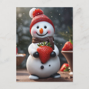 chocolates and strawberry snowman holiday postcard