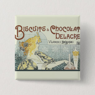Chocoloate Art Nouveau Woman 2 Inch Square Button