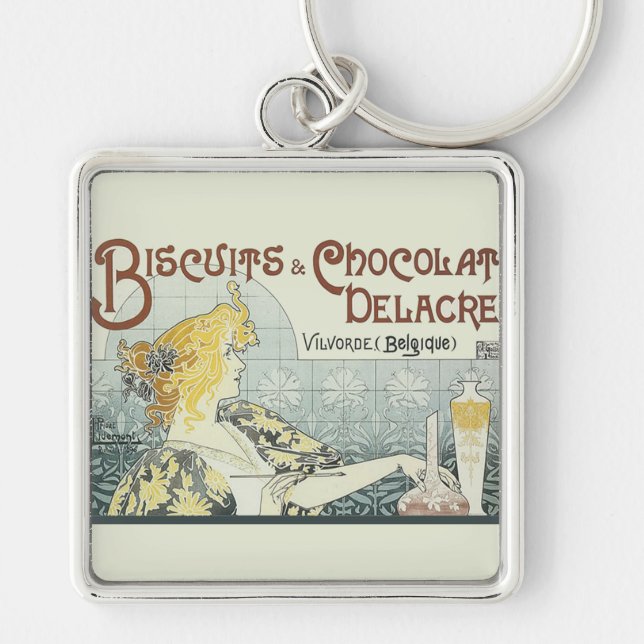 Chocoloate Art Nouveau Woman Keychain (Front)