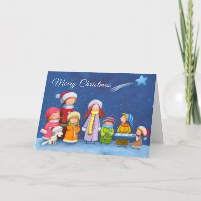 Choeur pour enfants de Noël, carte de vacances pli (Devant)