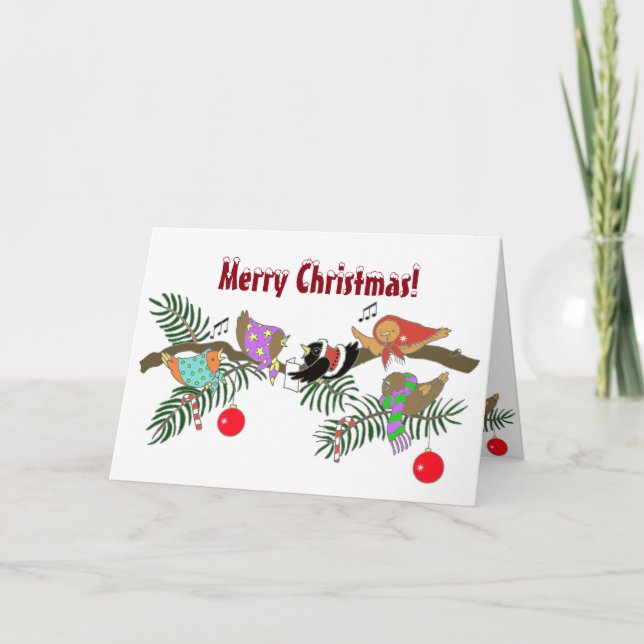 Choir of Birds Christmas Ukrainian Folk Art Holiday Card (Front)