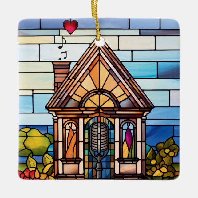 Choir of the Earth stained glass little house Ceramic Ornament (Front)