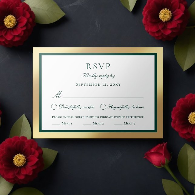 Choix de menu vert émeraude or faux classique RSVP (Créateur téléchargé)