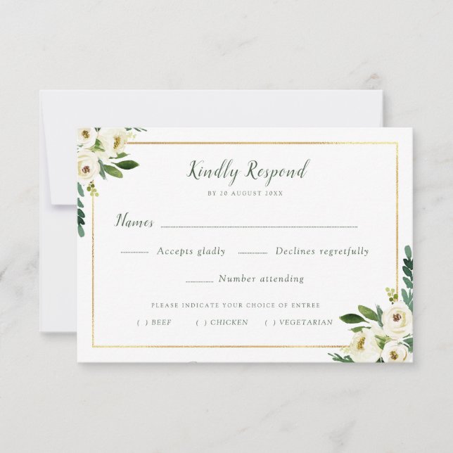 choix de repas floraux blanc belle carte RSVP (Devant)