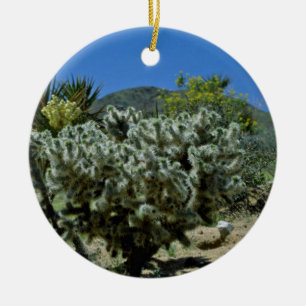Cholla Cactus And Flowering Yucca flowers Ceramic Ornament