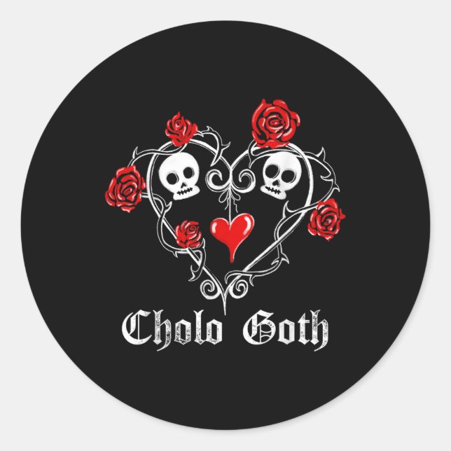 Cholo Goth Heart Skull Rose Thorns Gothic Tattoo  Classic Round Sticker (Front)