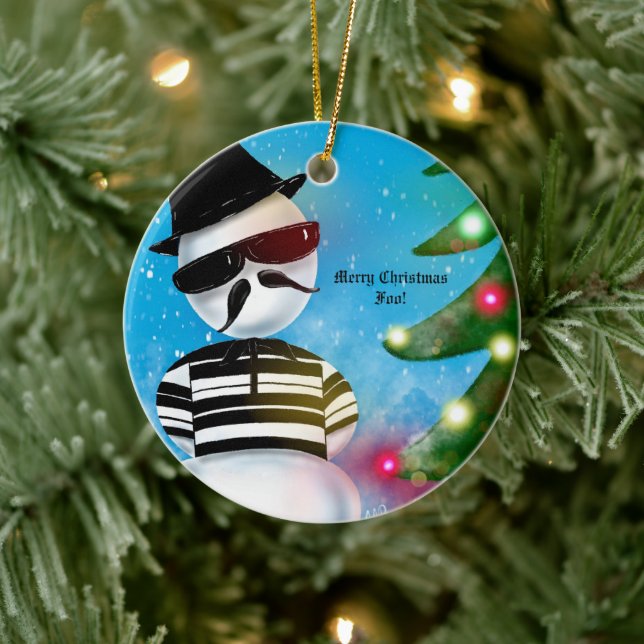 Cholo Snowman Foo Christmas Tree Lights Snow Ceramic Ornament (Tree)