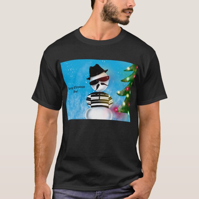 Cholo Snowman Foo Christmas Tree Lights Snow T-Shirt (Front)