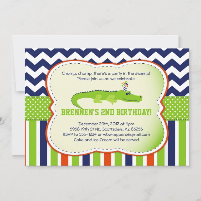Chomp Chomp!  Alligator-Themed Party Invitations (Front)