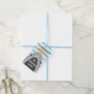 Chomp Chomp Shark Theme Birthday Boy striped Jaws Gift Tags