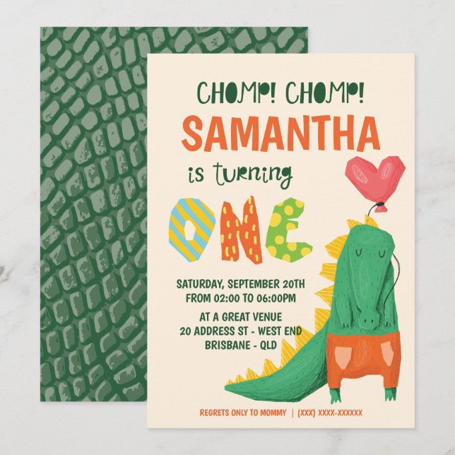 Chomp! Crocodile Alligator Birthday Invitation (Front/Back)