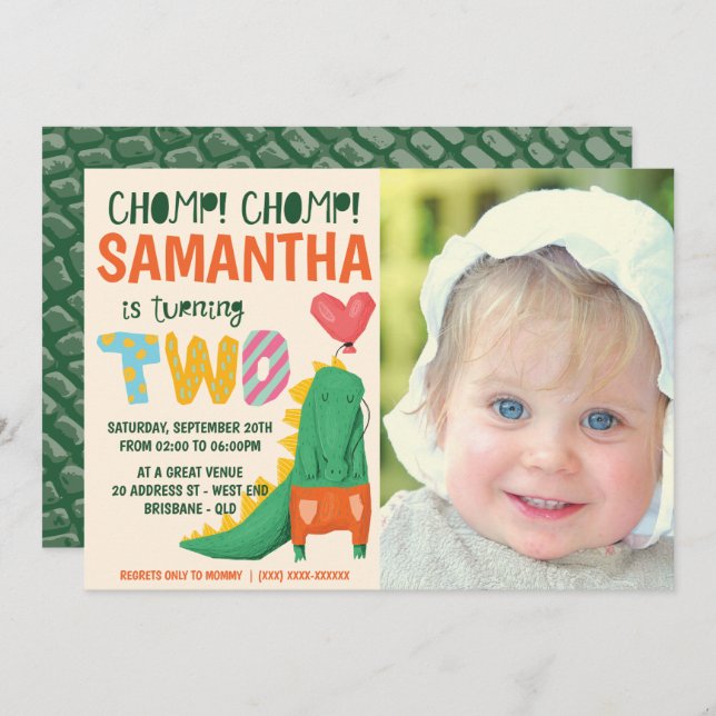 Chomp! Crocodile Birthday Photo Invitation (Front/Back)
