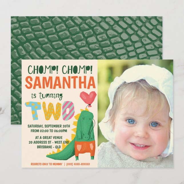 Chompe ! Crocodile Anniversaire Photo Invitation (Devant / Derrière)