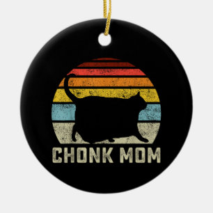 Chonk Cat Mom Scale Meme Funny Retro Style Mommy C Ceramic Ornament