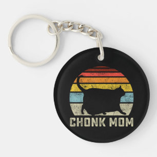 Chonk Cat Mom Scale Meme Funny Retro Style Mommy C Keychain