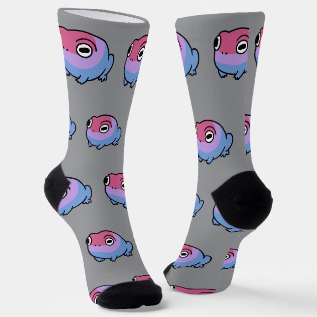Chonky Bisexual Frog Queer Socks | Cute Bi Pride  (Angled)