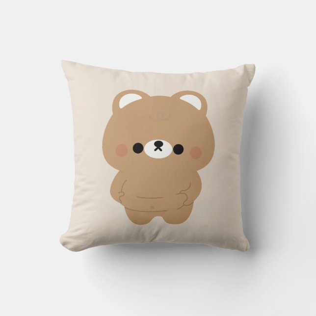 Chonky Brown Bear Throw Pillow (Front)