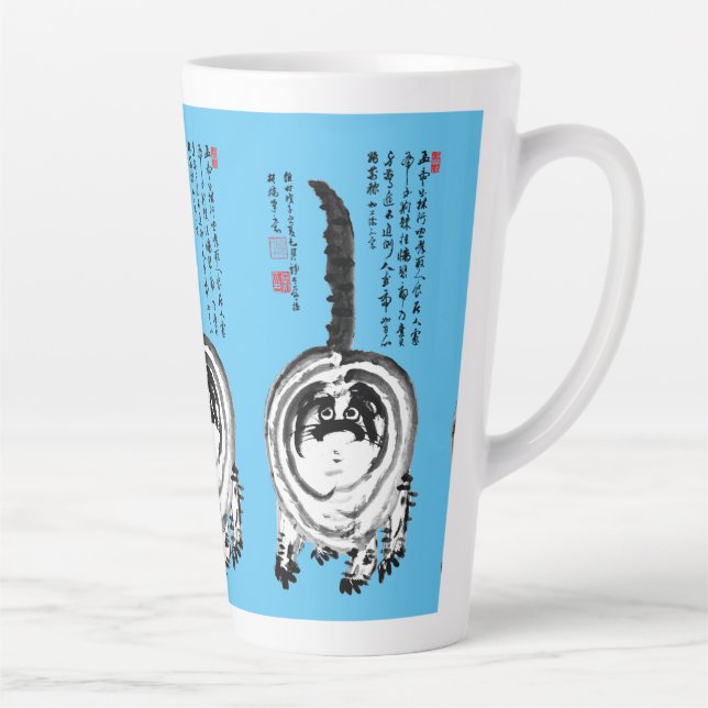 Chonky Striped Japanese Tabby Cat Latte Mug (Right)