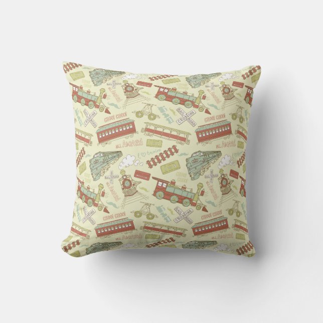 Choo Choo Antique Trains Throw Pillow (Front)