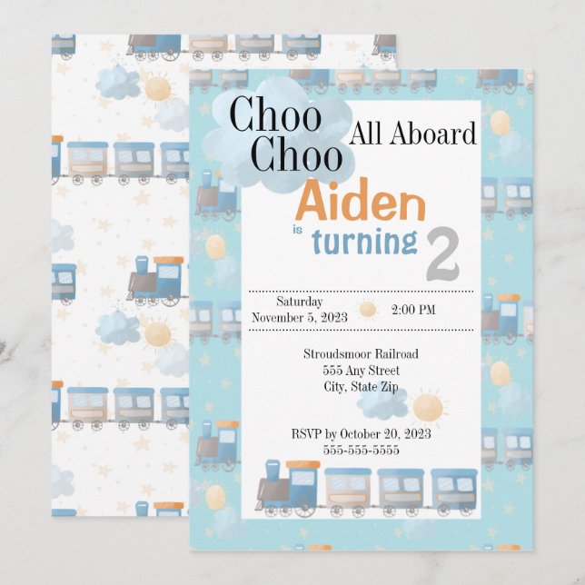 Choo choo birthday boy party invite (Front/Back)