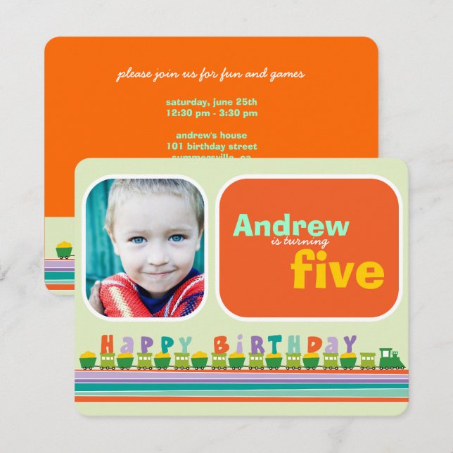 Choo Choo Happy Birthday Train Boy Birthday Party Invitation (Front/Back)