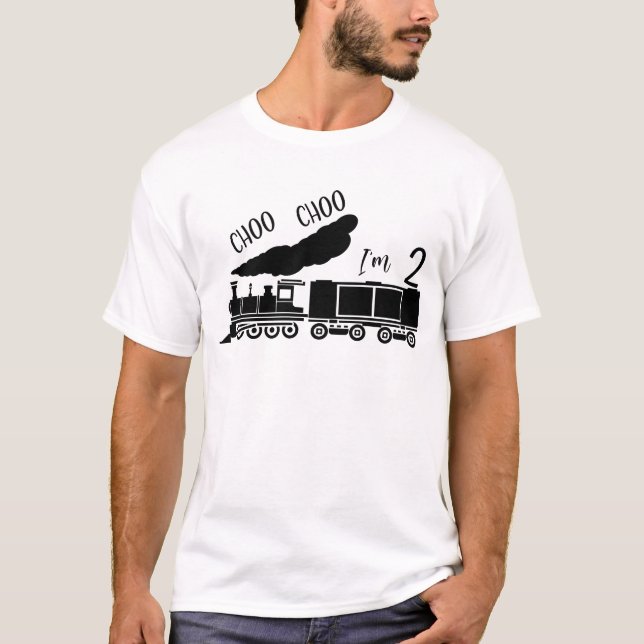 Choo Choo I'm 2, 2nd Birthday, Men Train T-Shirt (Front)