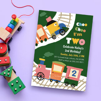 Choo Choo Train 2e anniversaire Invitations