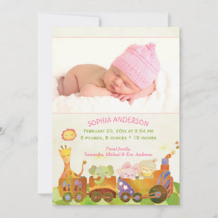 Choo Choo Train Baby Girl Photo Birth Announcement