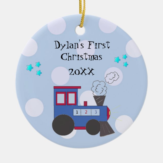 Choo Choo Train Baby's First Christmas Ceramic Ornament (Front)
