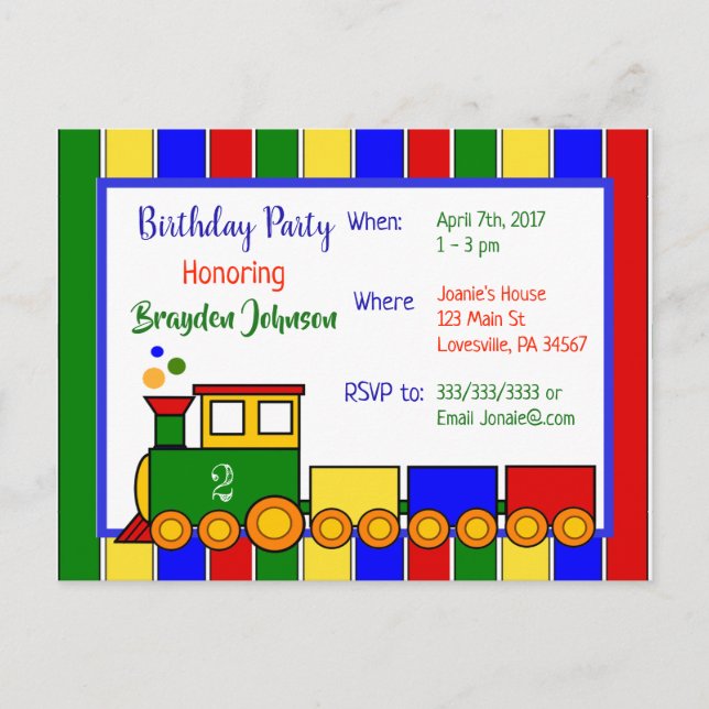 Choo Choo Train Birthday Invitation (Front)