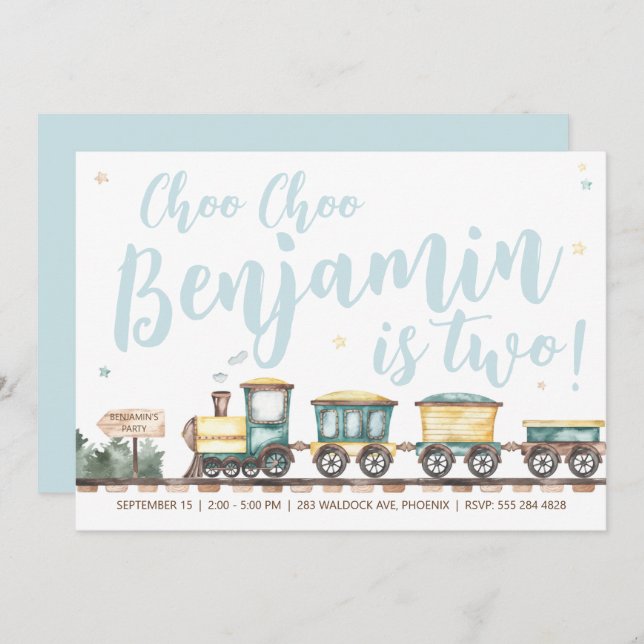 Choo Choo Train Birthday Party Invitation (Front/Back)