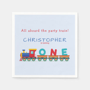 Choo Choo Train Boys 1st Birthday Blue Party Napkin
