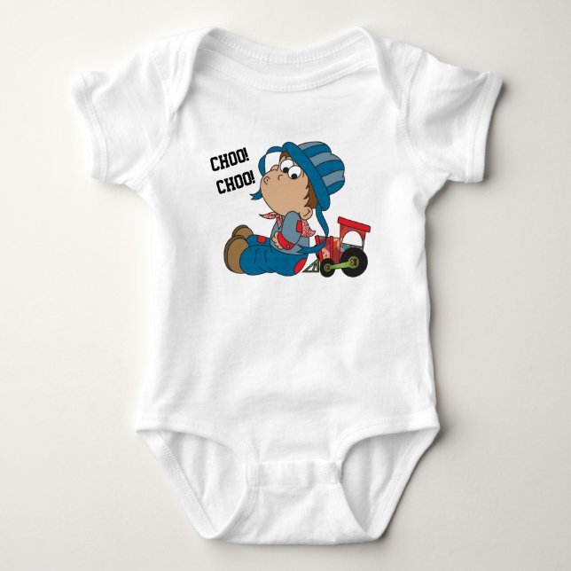 Choo, Choo, Train Engineer Baby Bodysuit (Front)