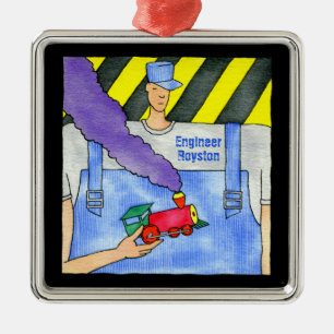 Choo Choo Train Engineer Metal Ornament