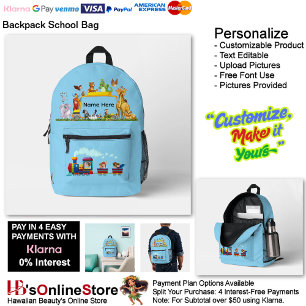 Choo Choo Train Loco Motive Blue children 6 Printed Backpack