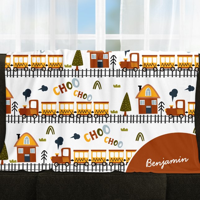 Choo Choo Train Pattern First Name Little Kid Fleece Blanket (Creator Uploaded)