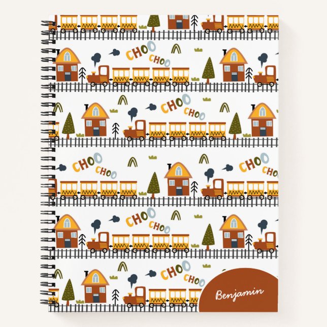 Choo Choo Train Pattern Little Kid Name School Notebook (Front)