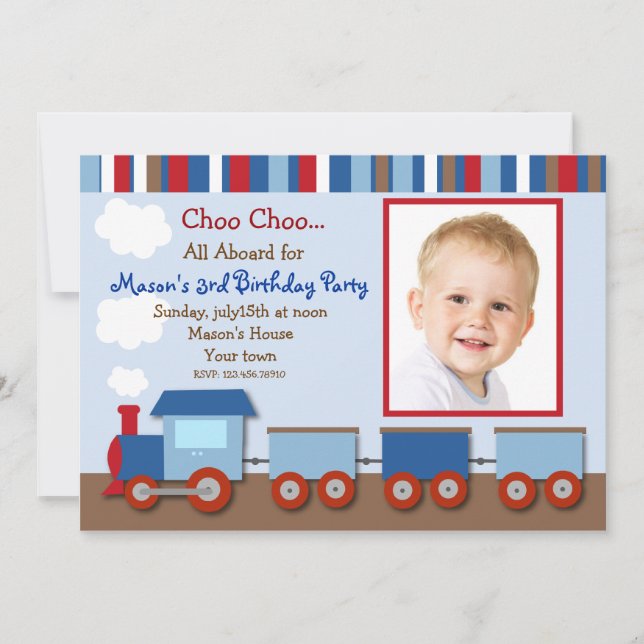 Choo Choo Train Photo Birthday Party Invitations (Front)
