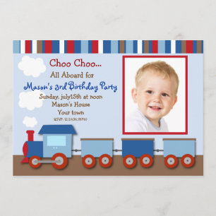 Choo Choo Train Photo Birthday Party Invitations