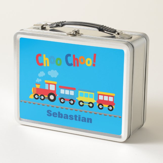 "Choo Choo Train" Silver Lunch Box Customized Name (Front)