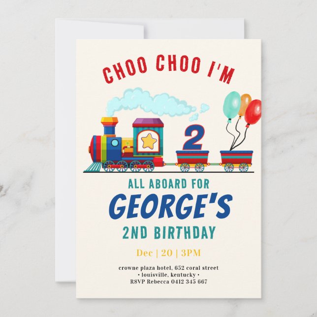 Choo Choo Train Vehicle Transportation Birthday  I Invitation (Front)